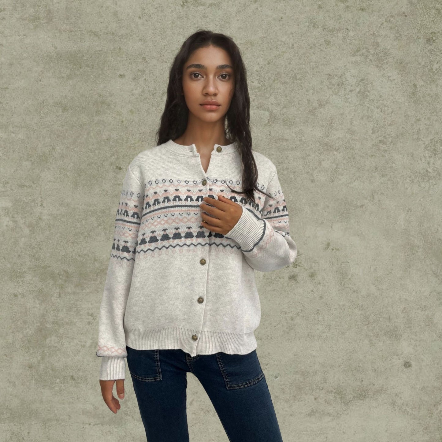 Single breasted red Christmas figurine autumn/winter sweater