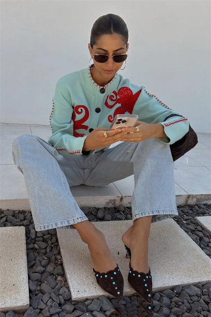 Fashion StyleOctopus Embroidery  Sleeve LengthRound Neck  Closure Type  Cardigan Sweater