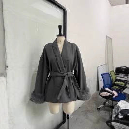 Double sided coat mid length warm jacket