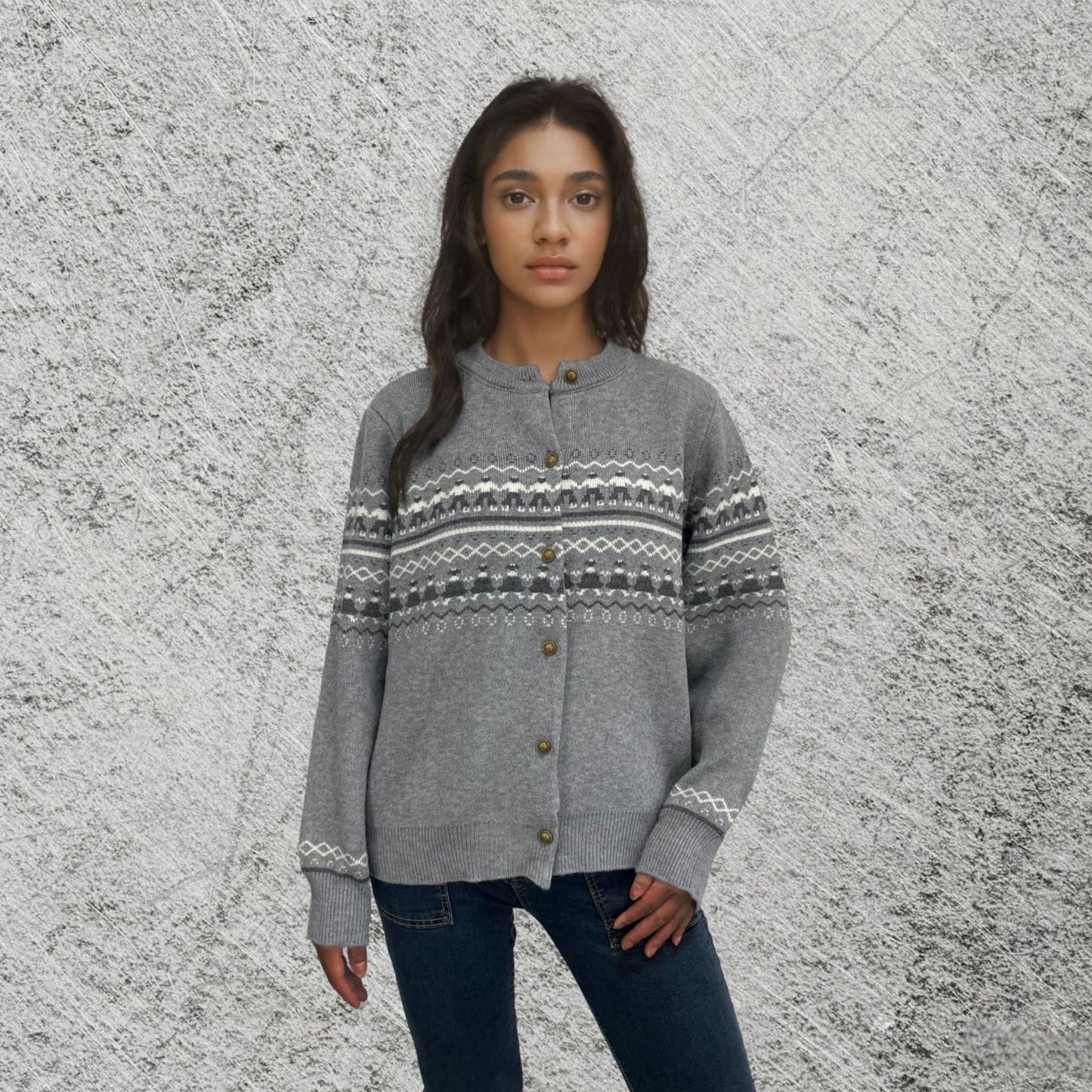 Single breasted red Christmas figurine autumn/winter sweater