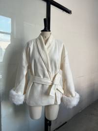 White fluffy long sleeve coat
