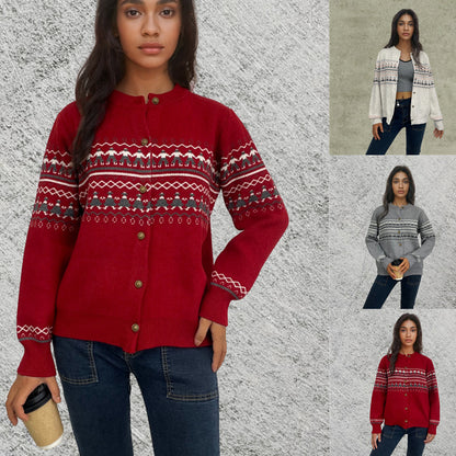 Single breasted red Christmas figurine autumn/winter sweater