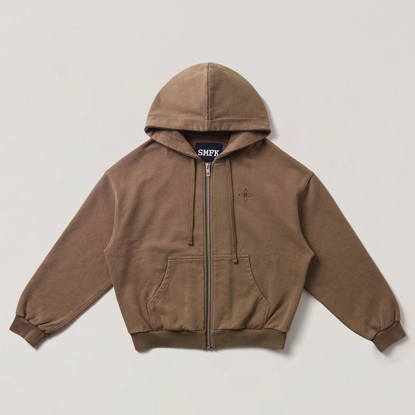 SMFK Cross Statue Oversized Zip-Up Hoodie CH005S1/DK/CF Embroidered Cotton Casual Open Front Hoodie