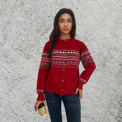 Single breasted red Christmas figurine autumn/winter sweater