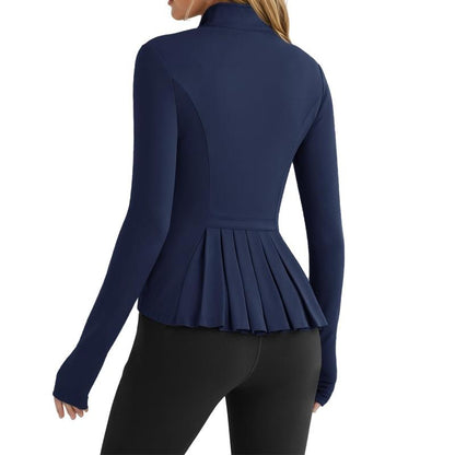 LOVILDS slim Fit Women’s Workout Zip Jacket: Lightweight Pleats + Thumb Holes & Pockets – Perfect for Active Days!